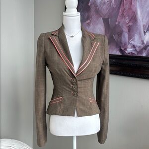 bebe Plaid Blazer with Pink Trim